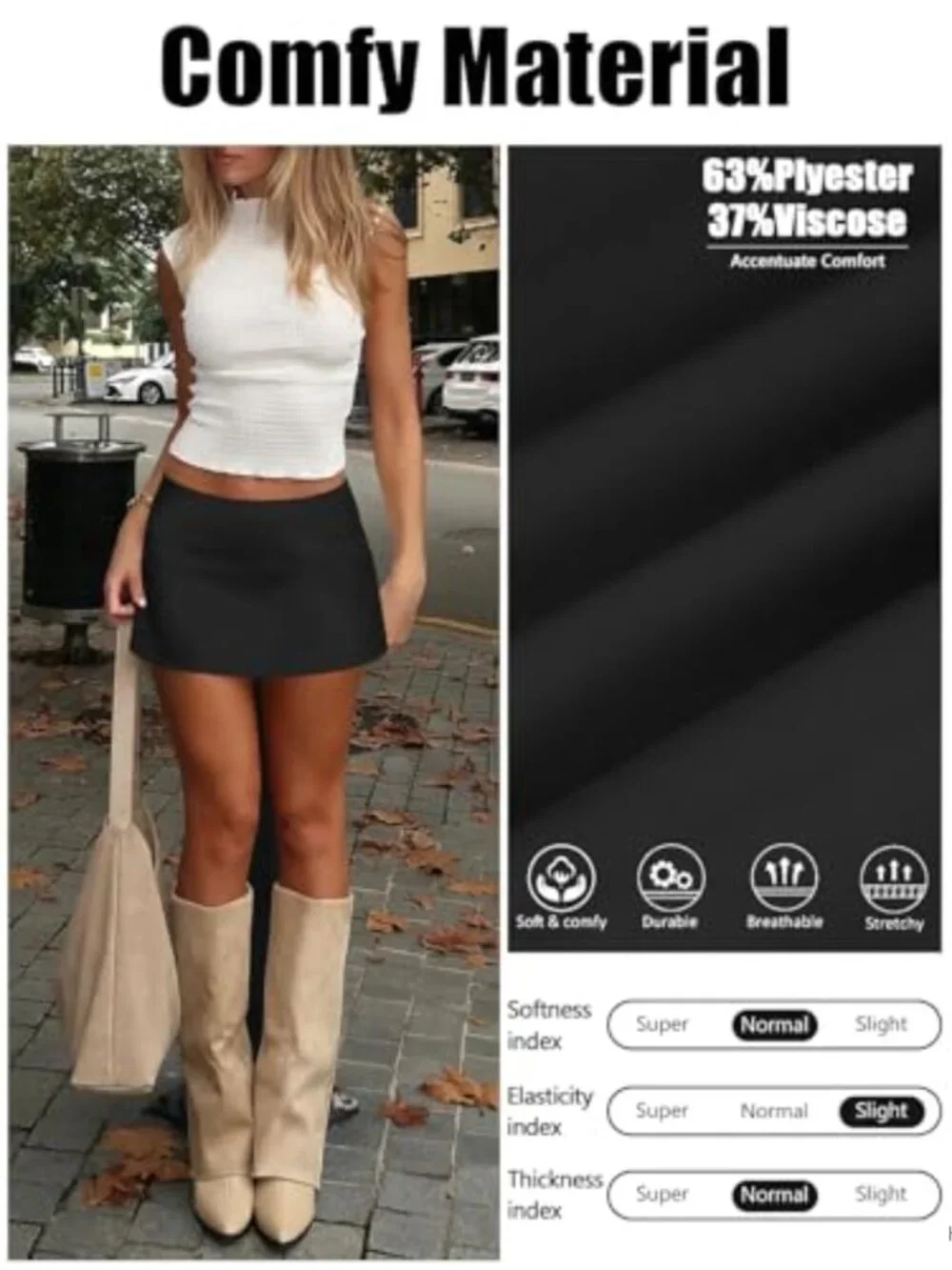 Women's Skort with Built-In Shorts Low Rise A-Line Mini Skirt Stretch
